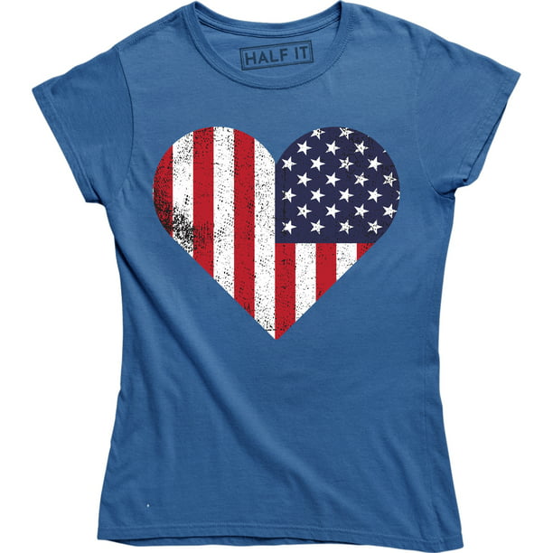YFancy American Flag 4th July Women Girls Plus Size Independence Day Print Tees Shirt Short Sleeve Heart Print Blouse Tops 